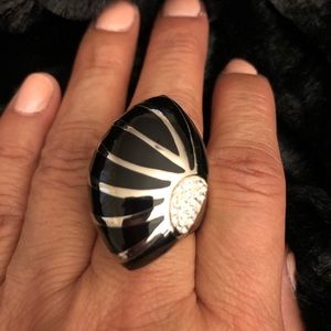 Simulated back onyx and crystal ring measures 1.5”.